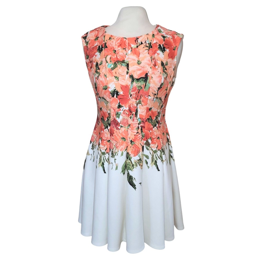 Gabby Skye Orange White Watercolor Floral Fit & Flare Garden Skater Dress 10P